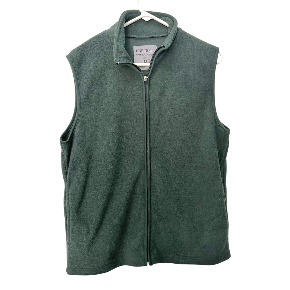New Pine‎ Trails Medium Dark Green Zip Up Fleece Vest Pockets Gorpcore Outdoors